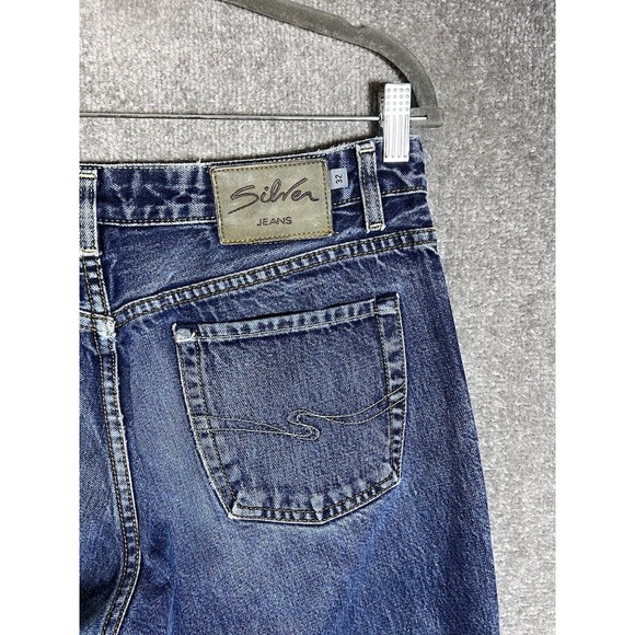 Vintage Silver Button Fly Distressed Bootcut Jeans Mens Size 32x28 Blue Denim - Picture 10 of 16